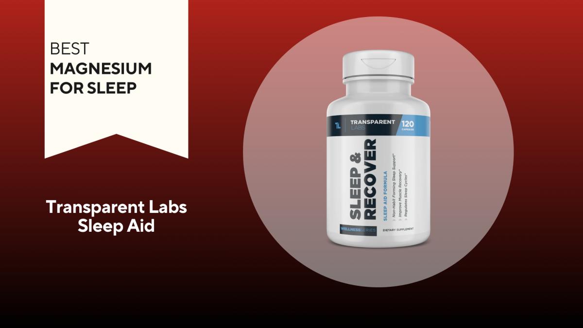 An image of a bottle of Transparent Labs Sleep Aid against a red background.